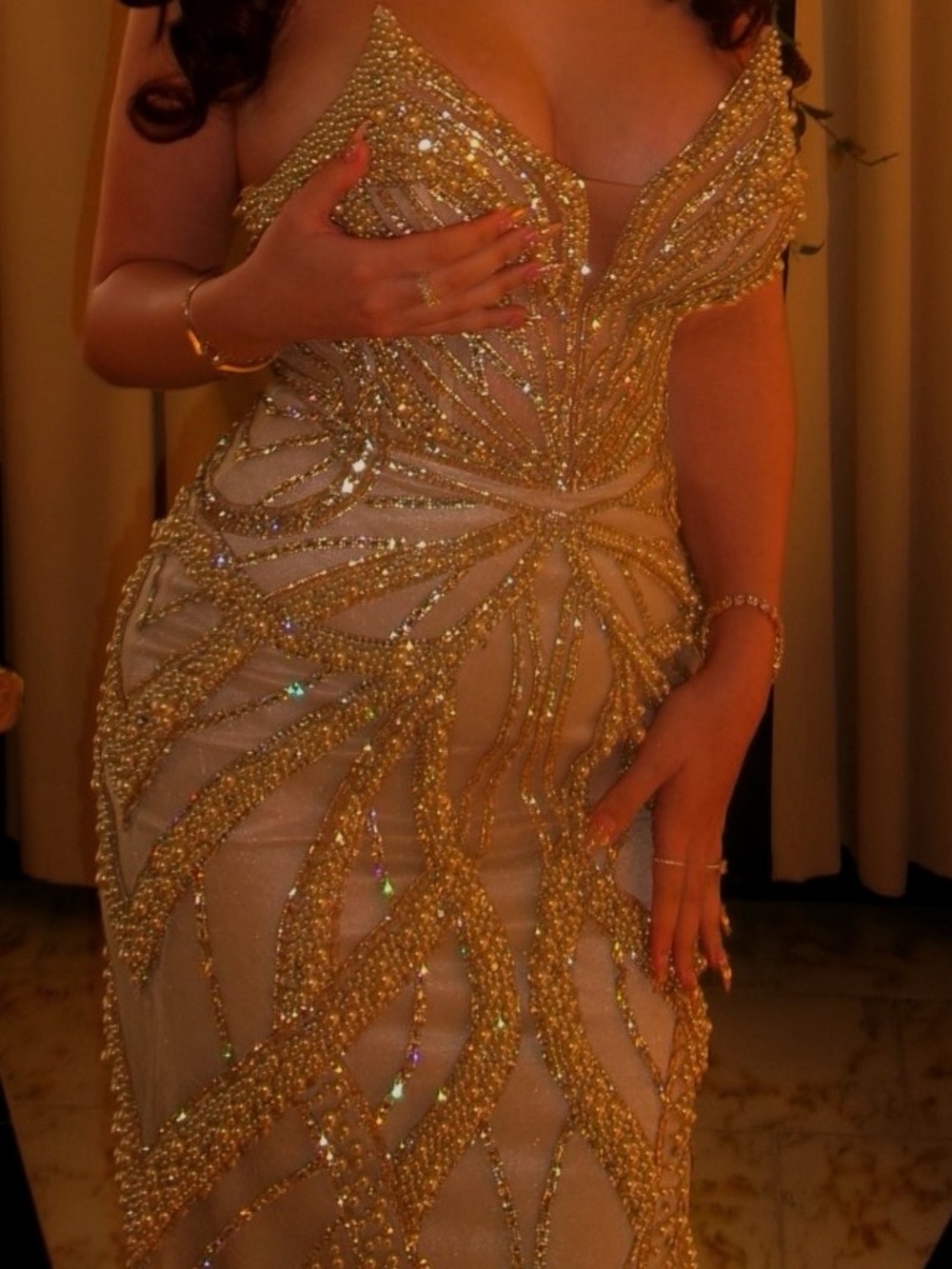 Gold Beaded Evening Gown
